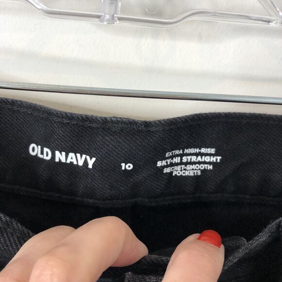 Old Navy NWT Women's Button-Fly Extra High-Rise Sky-Hi Straight Jeans Black 10 - Picture 5 of 10